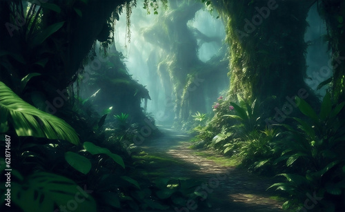 Magical elf jungle beautiful nature  Generative AI Illustration.