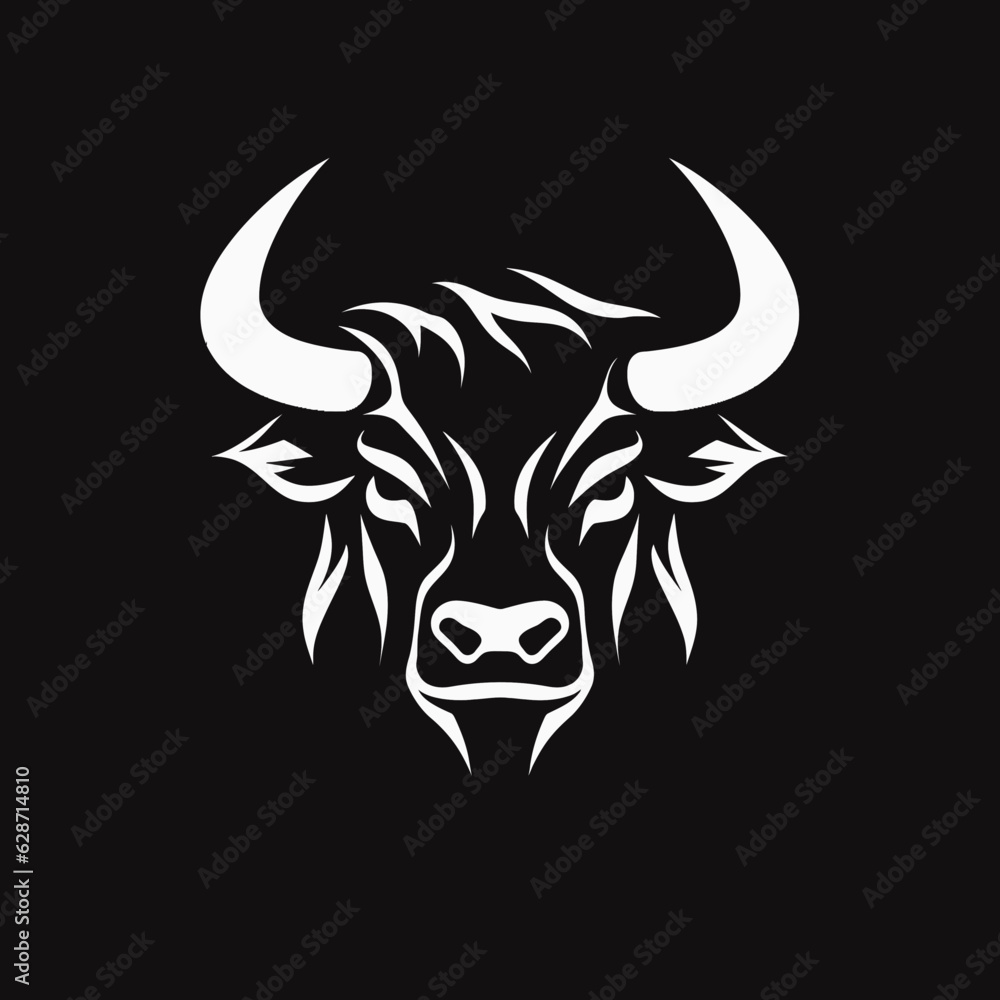 Vector logo of bull, minimalistic, black and white Vector logo of bull, minimalistic, black and white
