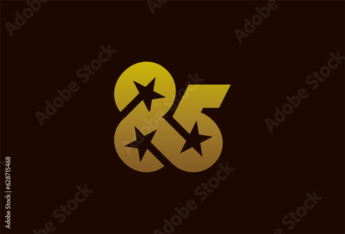 Number 85 Logo. Monogram number 85 formed from the infinity symbol with a star in the negative space, usable for business and anniversary logos, flat design logo template, vector illustration