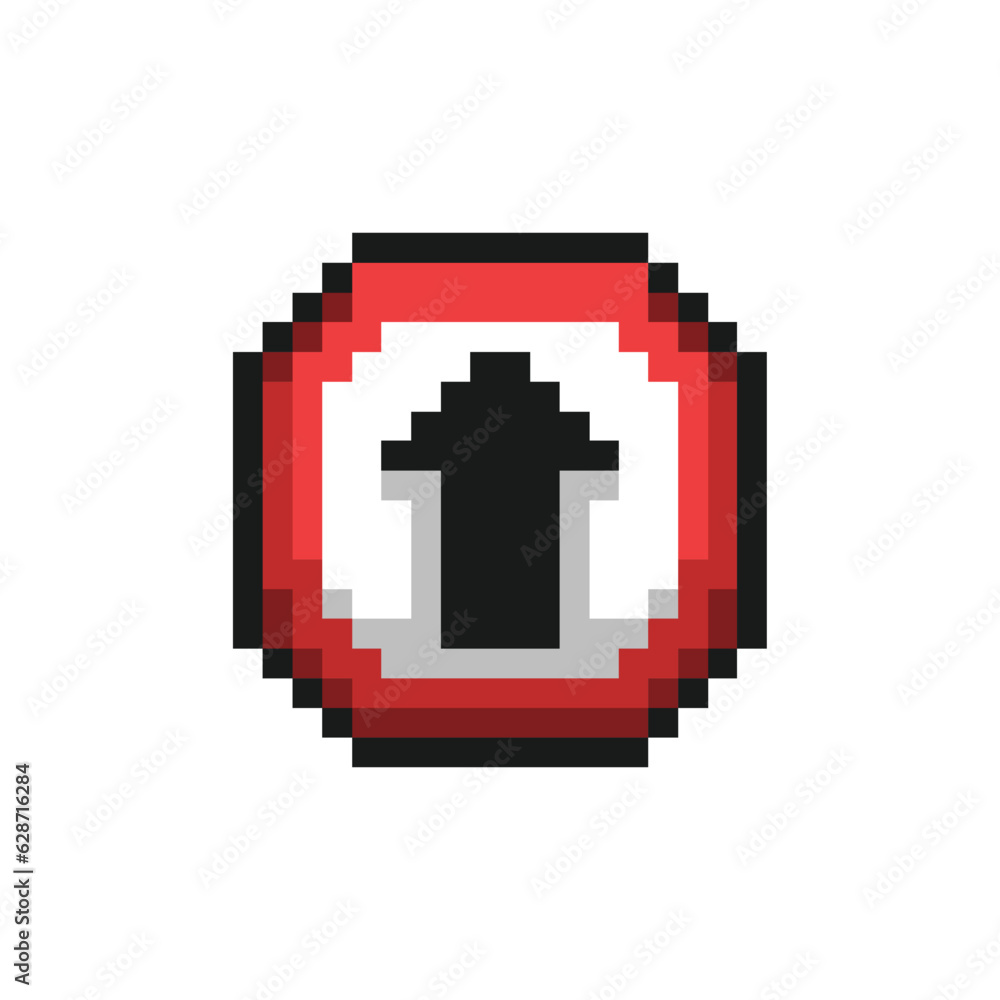 Obraz premium this is road sign icon in pixel art with black, red color and white background this item good for presentations,stickers, icons, t shirt design,game asset,logo and your project.