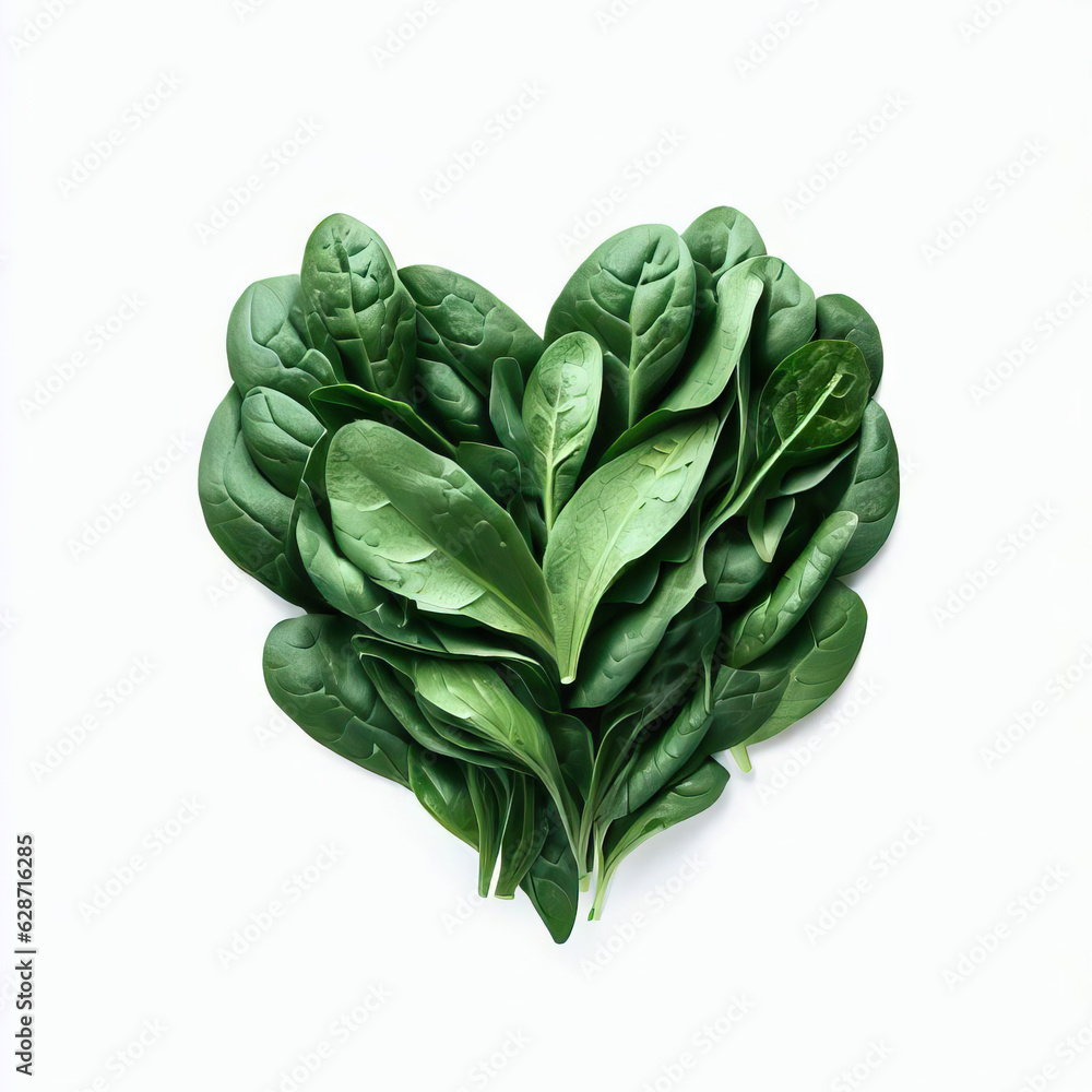 Obraz premium AI-Generated Spinach Romance - Realistic Heart-formed Vegetable Art, Generative AI