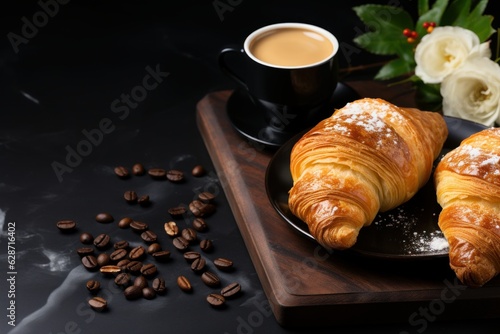 Fotobehang cup of coffee and croissant