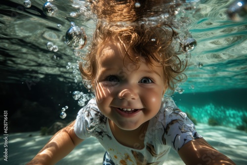 cute baby swimming underwater toddler diving © sirisakboakaew