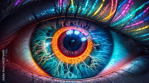 beautiful fantasy color eye, neon style, generative Ai art