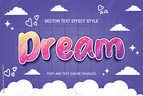 dream night fantasy typography cute kawaii editable text effect font style template background design