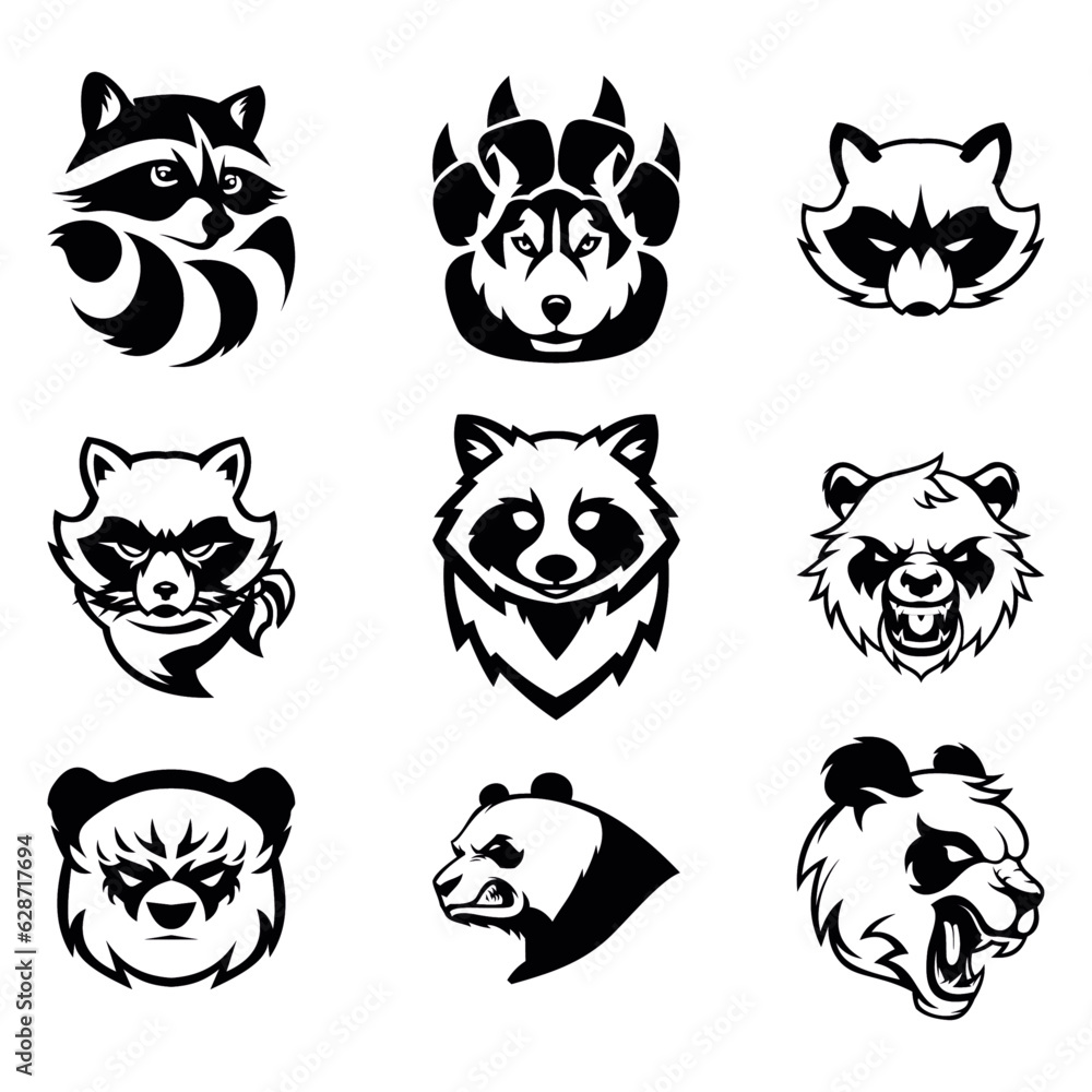 Obraz premium cool black head panda set can be made as a logo icon