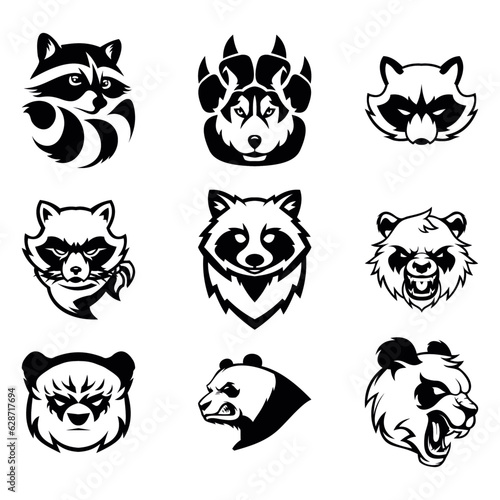 cool black head panda set can be made as a logo icon