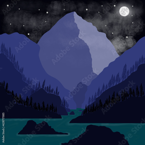 landscape with moon and stars