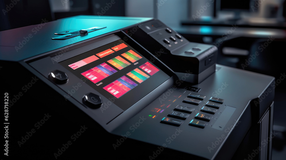 Close-up image of the photocopier's control panel and display digital, with buttons and digital interfaces ready to assist users in their copying needs Close-up image of the photocopier's control panel and display digital, with buttons and digital interfaces ready to assist users in their copying needs