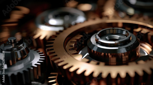 Wallpaper Mural Close-up of metallic gears and auto parts. A stunning macro photograph of automotive gears, showcasing their metallic texture and precision, artfully lit with dramatic contrasting lights Torontodigital.ca