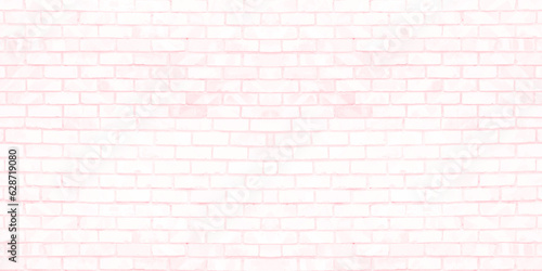 Construction background or backdrop brick wall of pink abstract style. Rough brick wall. Horizontal photo. pink wall texture and background. pattern of brick wall painted in pink color trendy image