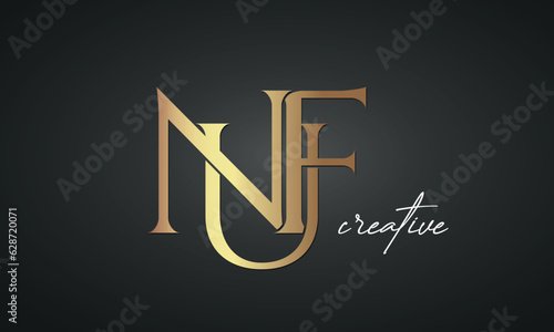 luxury letters NUF golden logo icon premium monogram, creative royal logo design photo