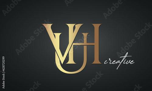luxury letters VUH golden logo icon premium monogram, creative royal logo design photo