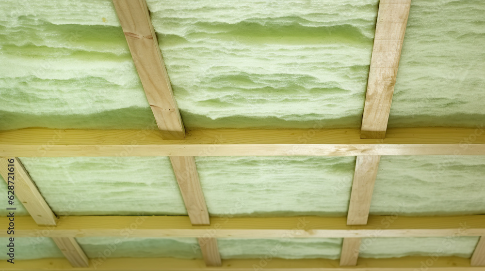 Thermal insulation mineral rock wool installation at the new building ...