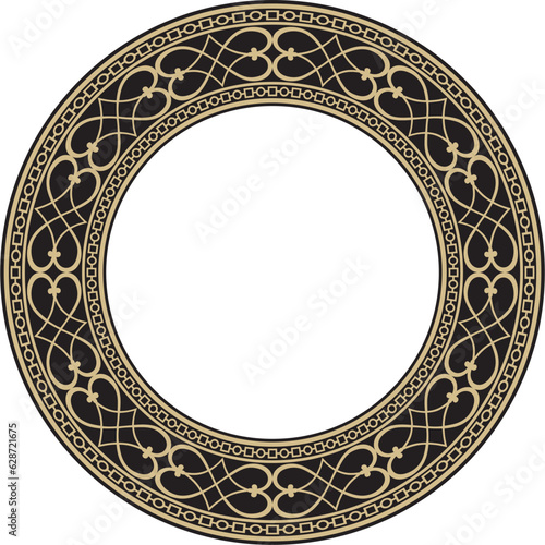 Vector gold and black round classic renaissance ornament. Circle, ring european border, revival style frame..