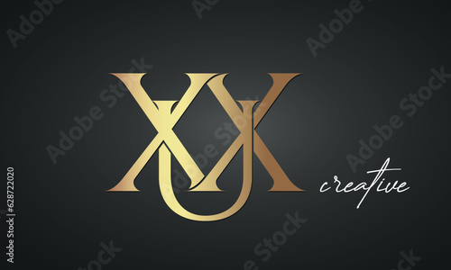 luxury letters XUX golden logo icon premium monogram, creative royal logo design photo