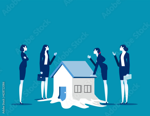 Investor look house melting. Business investment vector illustration