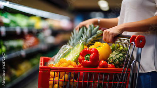 A close-up of a woman with a shopping cart.