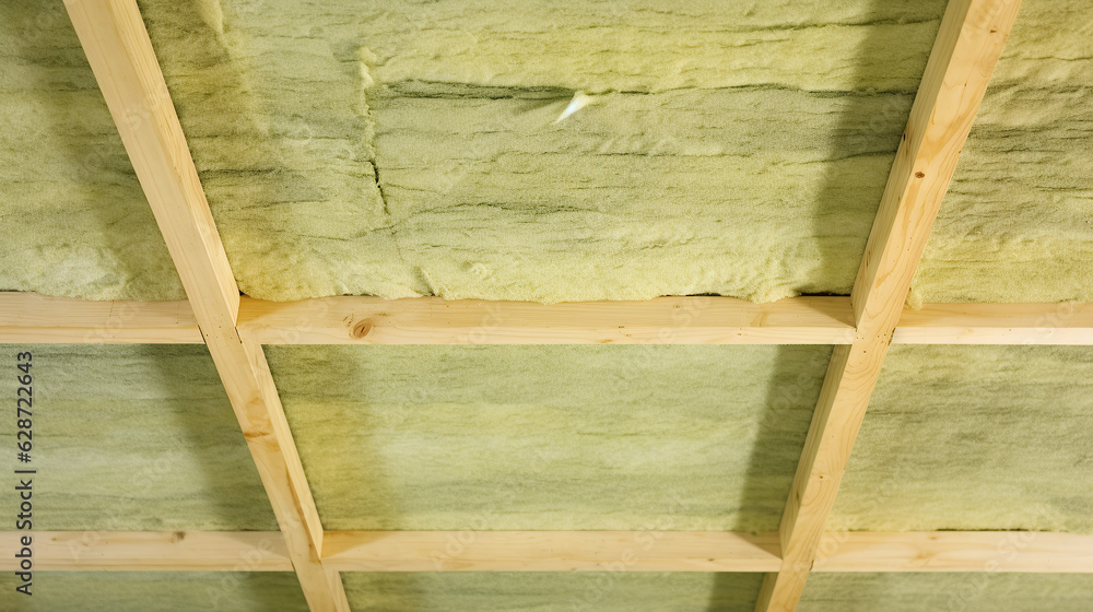 Thermal insulation mineral rock wool installation at the new building ...