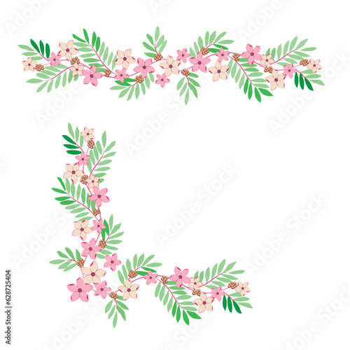 南国風ピンク系花柄のライン・アクセント