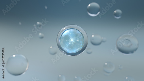 Wallpaper Mural 3D rendering Cosmetics Blue Serum bubbles on defocus background. Collagen bubbles Design. Moisturizing Essentials and Serum Concept. Vitamin for health care and beauty concept.  Torontodigital.ca
