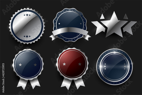 set of six round metal badge element banner in retro style