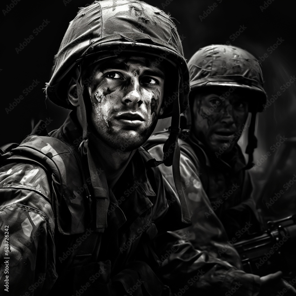 Combat soldiers on active duty, war games  illustration concept.  Generative Ai,
