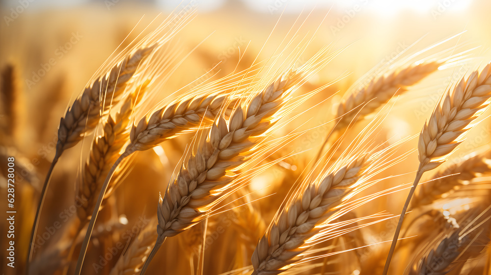 Background of ripening ears of wheat field and sunlight, rich harvest Concept Background of ripening ears of wheat field and sunlight, rich harvest Concept