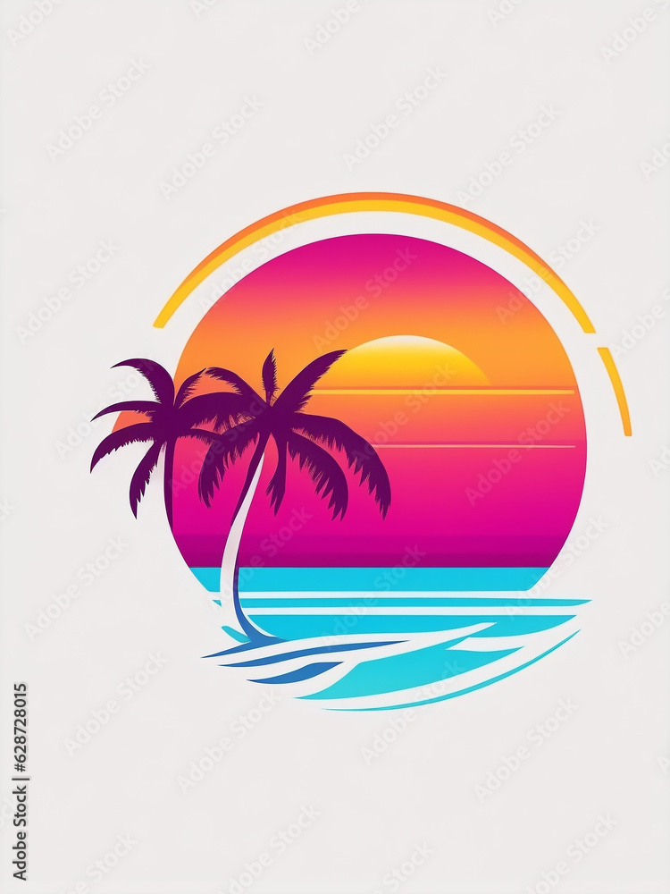 graphic logo illustration Hawaiian Sunset with palm trees
