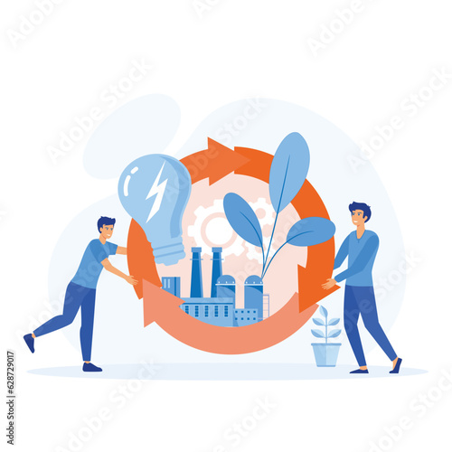 Circular economy and energy production, manufacturing circulation process in industry, flat vector modern illustration