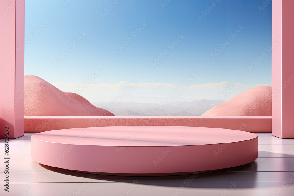 pastel color platform display for show product on white space ...