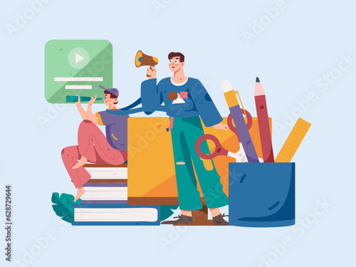 Education learning people flat vector concept hand drawn illustration 