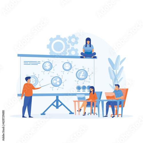 Financial literacy education and cryptocurrency concept, flat vector modern illustration