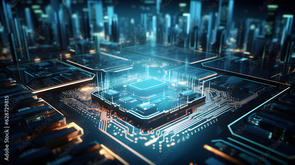 Central Computer Processors CPU concept. Motherboard digital chip. Integrated communication processor. Technology science background.