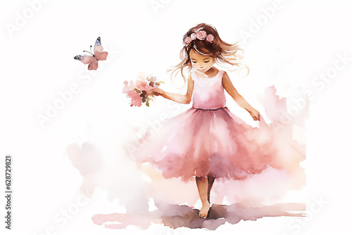 Cute little princess girl in pink dresses. Post processed AI generated image
