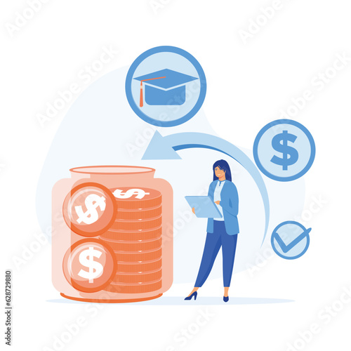Financial education, Student characters investing money in education and knowledge. Personal finance management, flat vector modern illustration