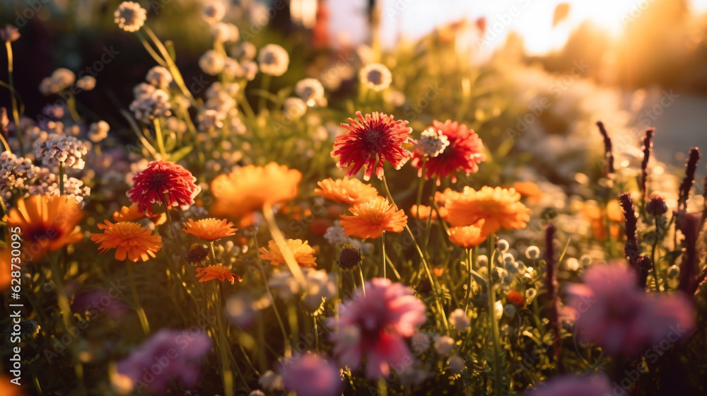 a vibrant colorful flower garden with big flowers a vibrant colorful flower garden with big flowers