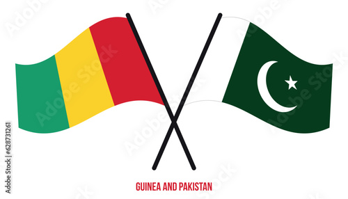 Guinea and Pakistan Flags Crossed And Waving Flat Style. Official Proportion. Correct Colors.