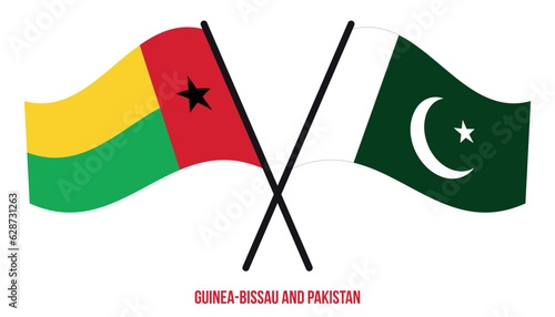 Guinea-Bissau and Pakistan Flags Crossed And Waving Flat Style. Official Proportion. Correct Colors.