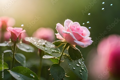 pink rose with water drops and generated AI