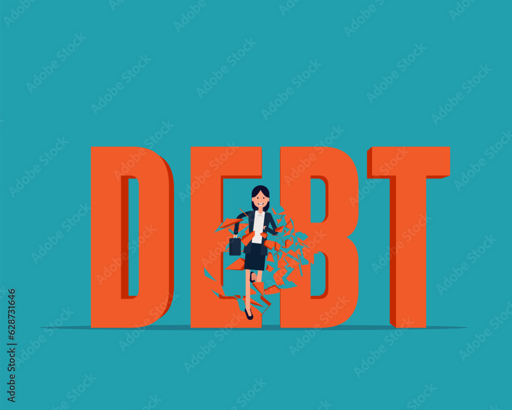 Businessman breaking debt. Vector illustration crisis concept Businessman breaking debt. Vector illustration crisis concept