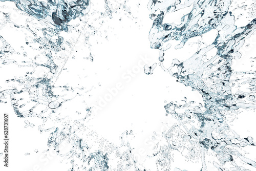 3d whirlpool clear blue water scattered around, water splash transparent, isolated on white background. 3d render illustration