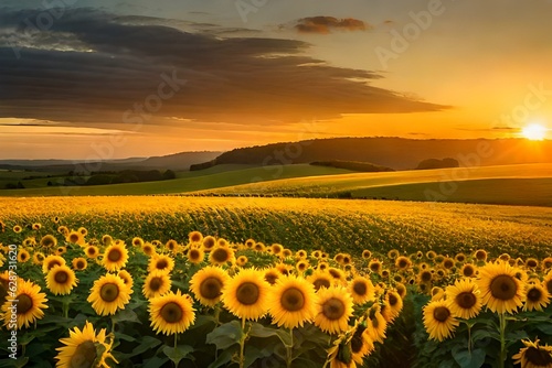 sunflower field at sunset and generated AI