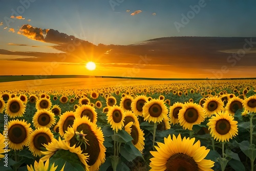 sunflower field with sunset and generated AI