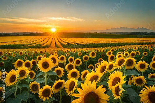 sunflower field at sunset and generated AI