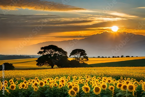 sunset over the field and generated AI