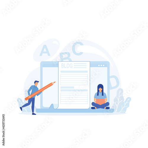 Content writer. Blog articles creation concept, freelance work business and marketing, flat vector modern illustration