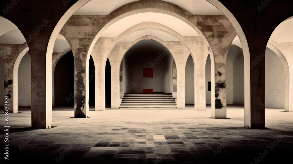 Architectural composition of ancient arches. AI generation 