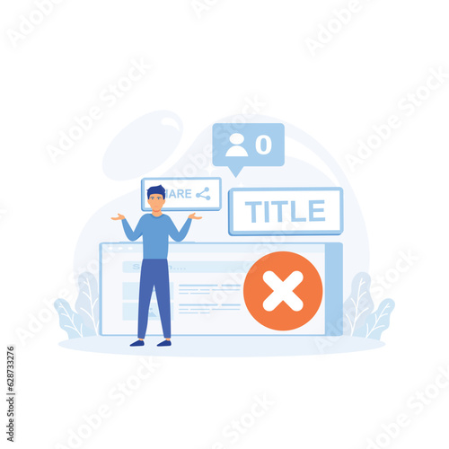 Blog promotion mistake. Inefficient SEO optimization, Web page advertising in the internet, site audit. flat vector modern illustration