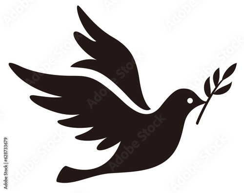 羽ばたく鳩のシルエット（オリーブの枝）／pigeon silhouette